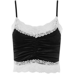 TopShop Women Velvet Lace Trim Bralette Crop Top